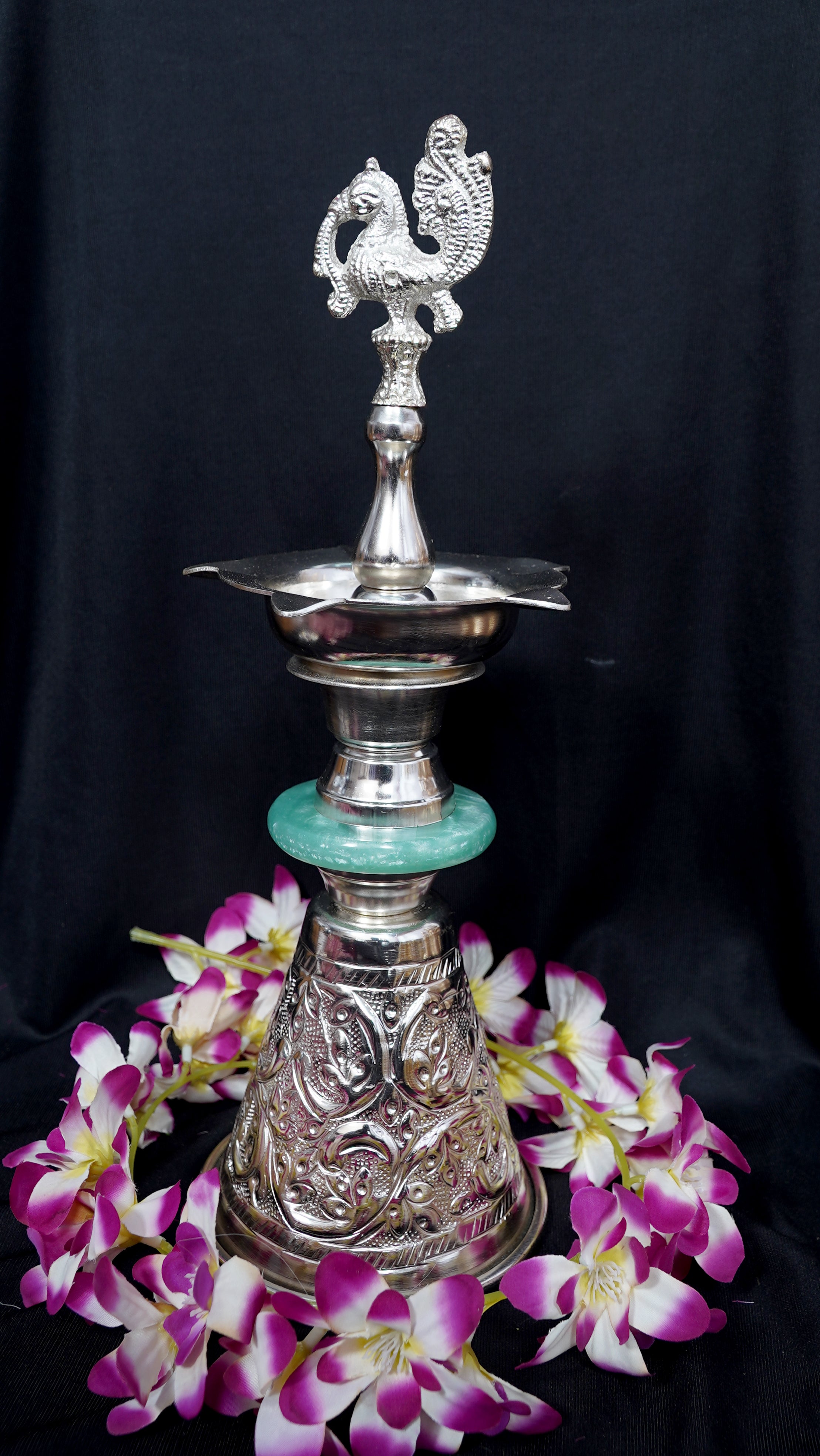 Combo - Peacock Diya 14" + Pooja Thali Set