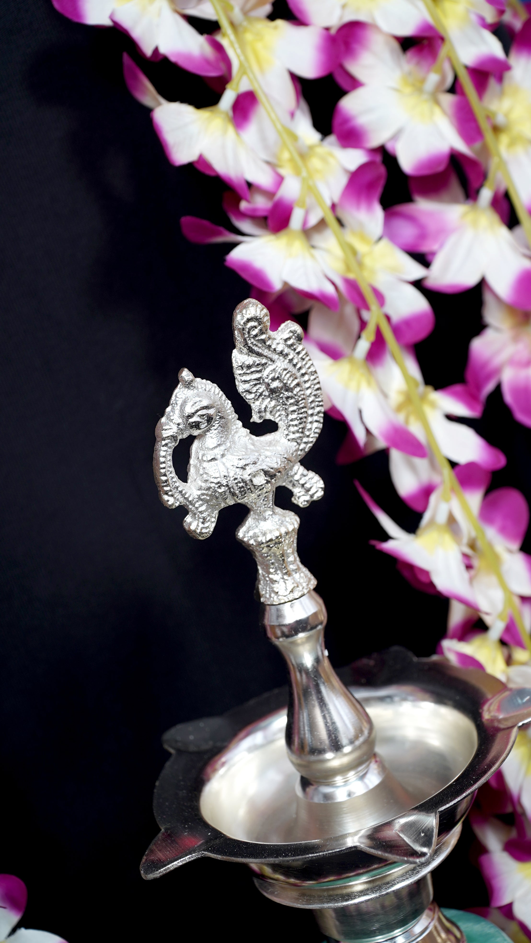 Combo - Peacock Diya 14" + Pooja Thali Set