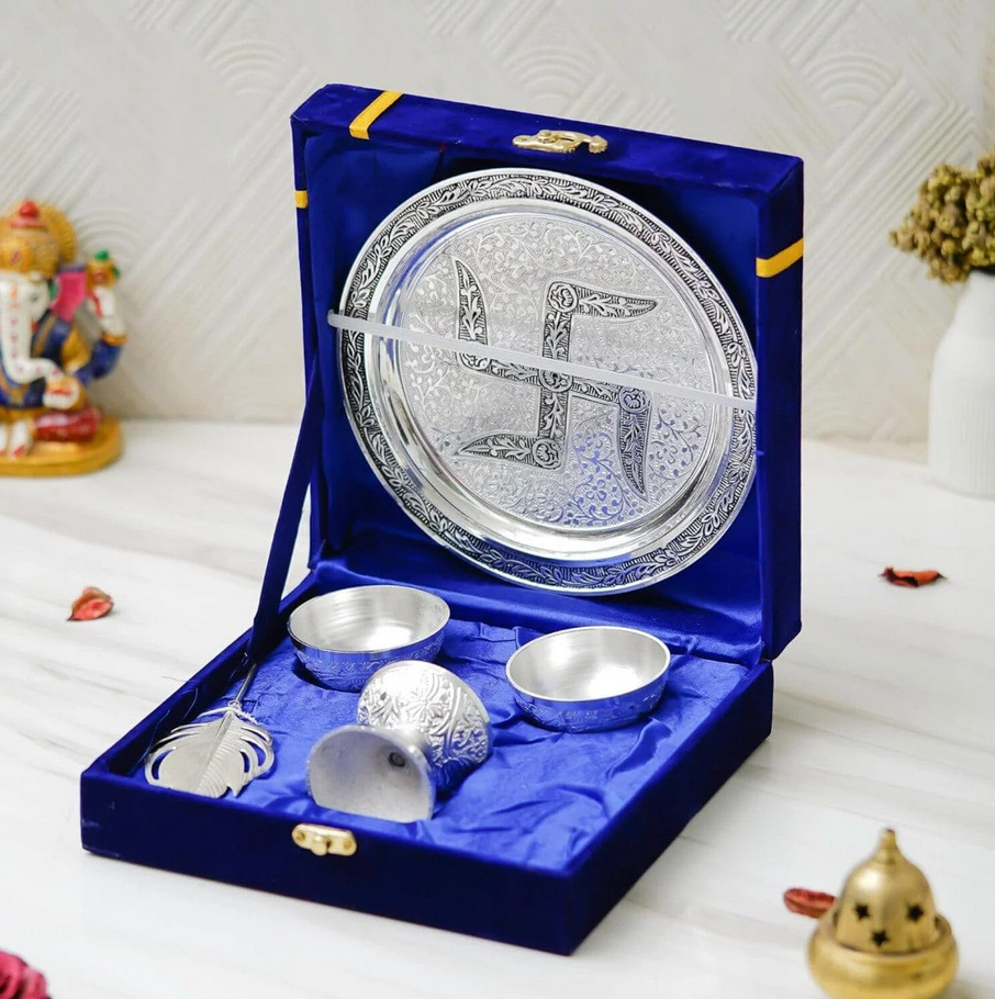 Combo - Ashta Lakshmi Kalash 6" + Lakshmi Mata Face 7" + Pooja Thali Set