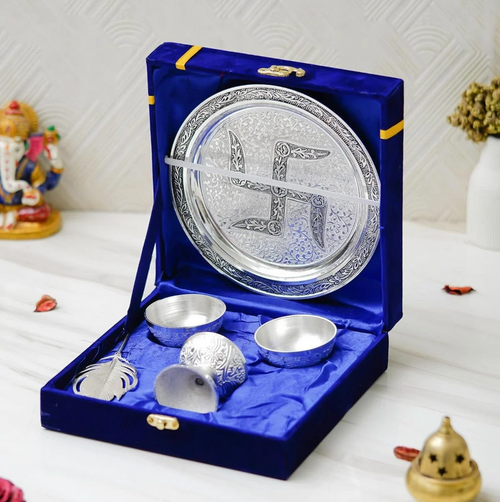 Combo - Ashta Lakshmi Kalash 6" + Lakshmi Mata Face 7" + Pooja Thali Set