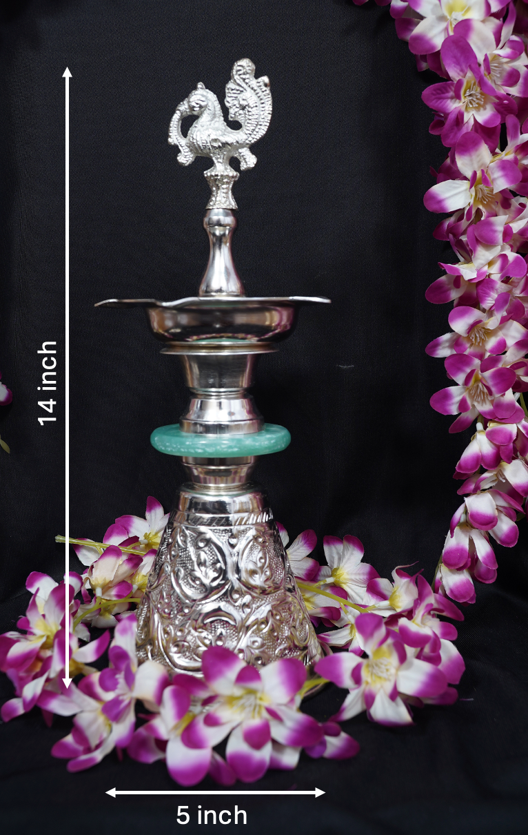 Combo - Peacock Diya 14" + Pooja Thali Set