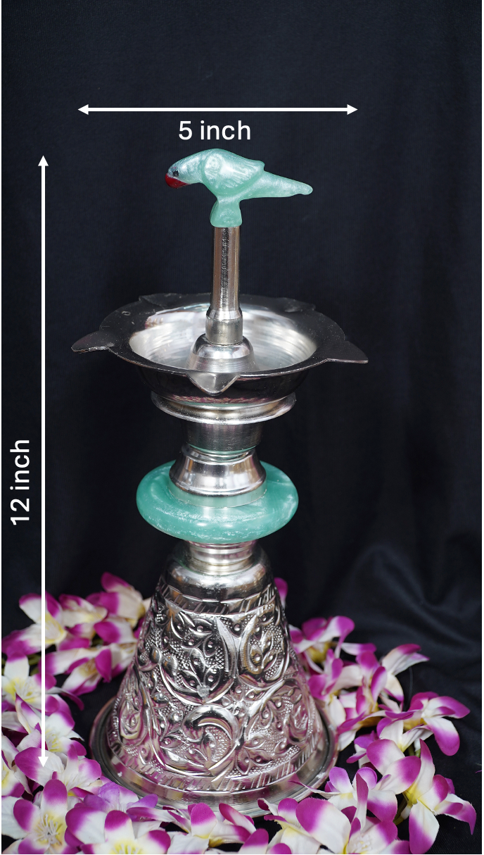 Combo - Parrot Diya 12" + Pooja Thali Set